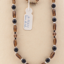 Vintage Czech necklace topaz black glass beads 25"