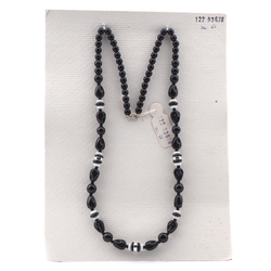 Vintage Czech necklace black white glass beads 22"
