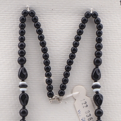 Vintage Czech necklace black white glass beads 22"