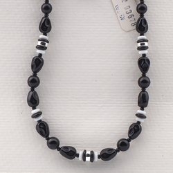 Vintage Czech necklace black white glass beads 22"