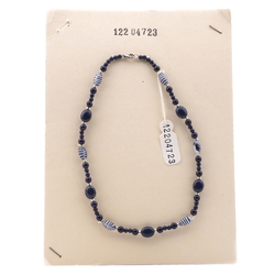 Vintage Czech necklace dark blue marble striped glass beads 16"