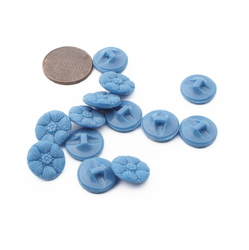 Lot (12) Czech Vintage Deco blue flower glass buttons 13mm