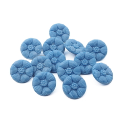 Lot (12) Czech Vintage Deco blue flower glass buttons 13mm