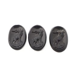 Lot (3) Czech antique black oval stag cameo glass cabochons 12mm