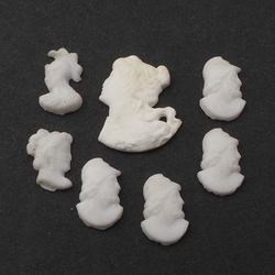 Lot (7) Czech vintage figural head white glass cameo cabochons