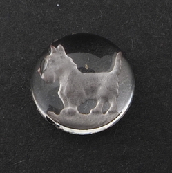 Czech antique intaglio terrier dog clear glass cabochon 13mm