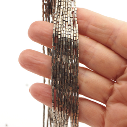 Master Hank silver metallic hexagon bugle seed glass beads 40g 14/0 Vintage Czech