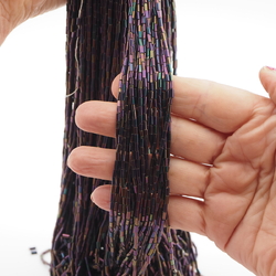 Master Hank peacock iridescent bugle seed glass beads 12/0 Vintage Czech