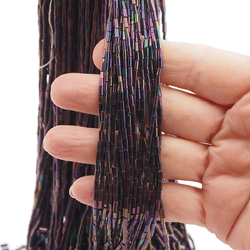 Master Hank peacock iridescent bugle seed glass beads 12/0 Vintage Czech