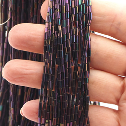 Master Hank peacock iridescent bugle seed glass beads 12/0 Vintage Czech