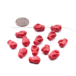 Lot (13) Czech antique red boxing glove glass beads 15mm