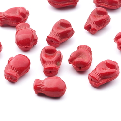 Lot (13) Czech antique red boxing glove glass beads 15mm