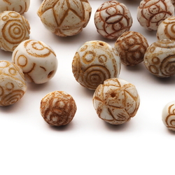 Lot (21) rare Czech Deco Egyptian revival carved glass beads