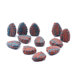 Lot (12) Czech antique Native American Indian head glass beads 14mm