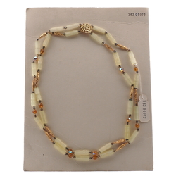 Vintage Czech 2 strand wired necklace frost yellow satin atlas vitrail topaz glass beads 19"