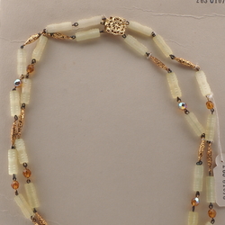 Vintage Czech 2 strand wired necklace frost yellow satin atlas vitrail topaz glass beads 19"
