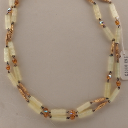 Vintage Czech 2 strand wired necklace frost yellow satin atlas vitrail topaz glass beads 19"