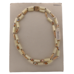 Vintage Czech 2 strand necklace frost yellow satin atlas vitrail topaz glass beads 19"
