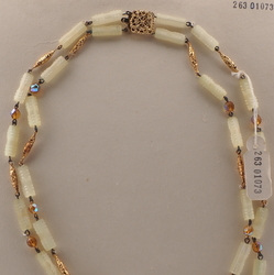 Vintage Czech 2 strand necklace frost yellow satin atlas vitrail topaz glass beads 19"