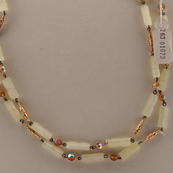 Vintage Czech 2 strand necklace frost yellow satin atlas vitrail topaz glass beads 19"