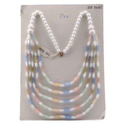 Vintage Czech 5 strand necklace frost satin atlas pentagon white glass beads 18"