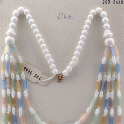 Vintage Czech 5 strand necklace frost satin atlas pentagon white glass beads 18"
