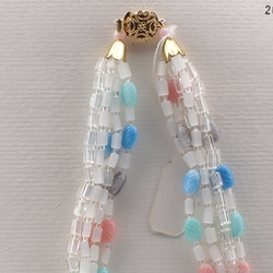 Vintage Czech 6 strand necklace frost satin atlas clear oval pastel glass beads 16"