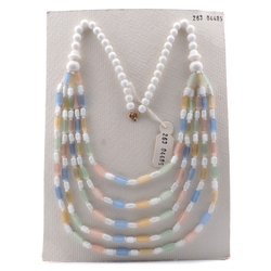 Vintage Czech 1 to 5 strand necklace frost satin atlas pentagon white glass beads 18"