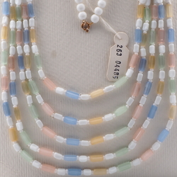 Vintage Czech 1 to 5 strand necklace frost satin atlas pentagon white glass beads 18"