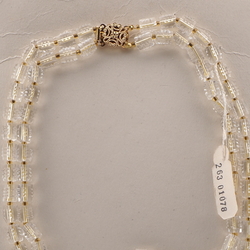 Vintage Czech 2 strand necklace crystal clear ribbed pentagon bugle glass beads 16"