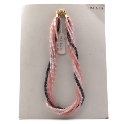 Vintage Czech 5 strand necklace pink satin atlas marble glass beads 16"