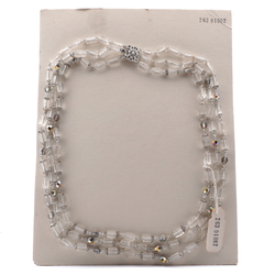 Vintage Czech 3 strand link necklace clear faceted pentagon vitrail glass beads 20"