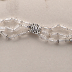 Vintage Czech 3 strand link necklace clear faceted pentagon vitrail glass beads 20"