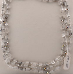 Vintage Czech 3 strand link necklace clear faceted pentagon vitrail glass beads 20"
