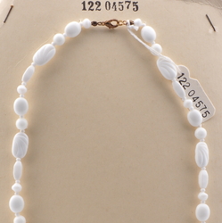 Vintage Czech necklace white round oval glass beads 18"
