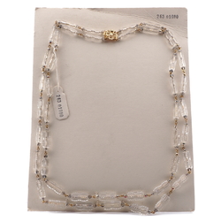 Vintage Czech 2 strand link necklace clear faceted pentagon vitrail glass beads 24"