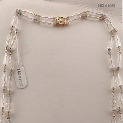 Vintage Czech 2 strand link necklace clear faceted pentagon vitrail glass beads 24"