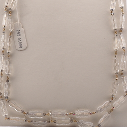 Vintage Czech 2 strand link necklace clear faceted pentagon vitrail glass beads 24"
