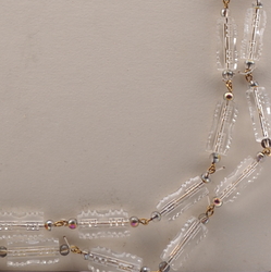 Vintage Czech 2 strand link necklace clear faceted pentagon vitrail glass beads 24"