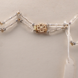 Vintage Czech 2 strand wired necklace clear faceted pentagon vitrail glass beads 24"