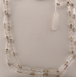 Vintage Czech 2 strand wired necklace clear faceted pentagon vitrail glass beads 24"