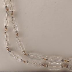 Vintage Czech 2 strand wired necklace clear faceted pentagon vitrail glass beads 24"