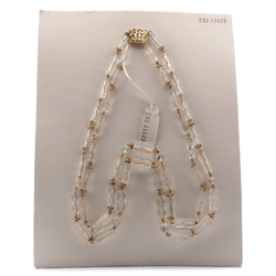 Vintage Czech 2 strand link necklace clear ribbed pentagon AB glass beads 21"