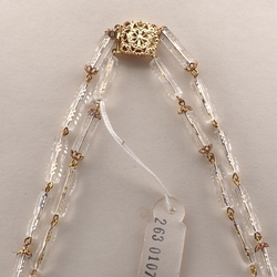 Vintage Czech 2 strand link necklace clear ribbed pentagon AB glass beads 21"