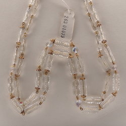 Vintage Czech 2 strand link necklace clear ribbed pentagon AB glass beads 21"