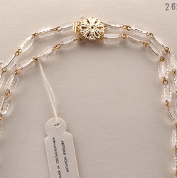 Vintage Czech 2 strand gold wired necklace clear ribbed pentagon glass beads 18"