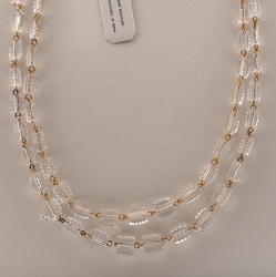 Vintage Czech 2 strand gold wired necklace clear ribbed pentagon glass beads 18"
