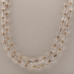 Vintage Czech 2 strand necklace clear ribbed pentagon glass beads 18"