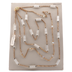 Vintage Czech 3 strand gold chain necklace frost satin atlas pentagon AB glass beads 21"