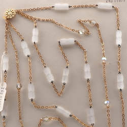 Vintage Czech 3 strand gold chain necklace frost satin atlas pentagon AB glass beads 21"